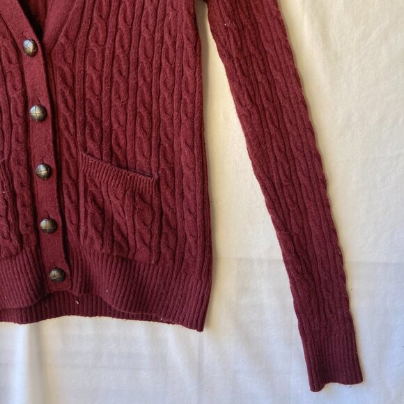 Abercrombie Fitch Burgundy Red Cotton Cardigan Sweater Womens Size M Cable Knit - Picture 7 of 16
